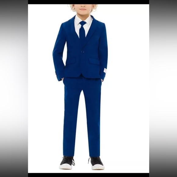 OPPOSUITS Boys Navy Royal Solid Suit Jacket pants tie Size 8 - Picture 1 of 5